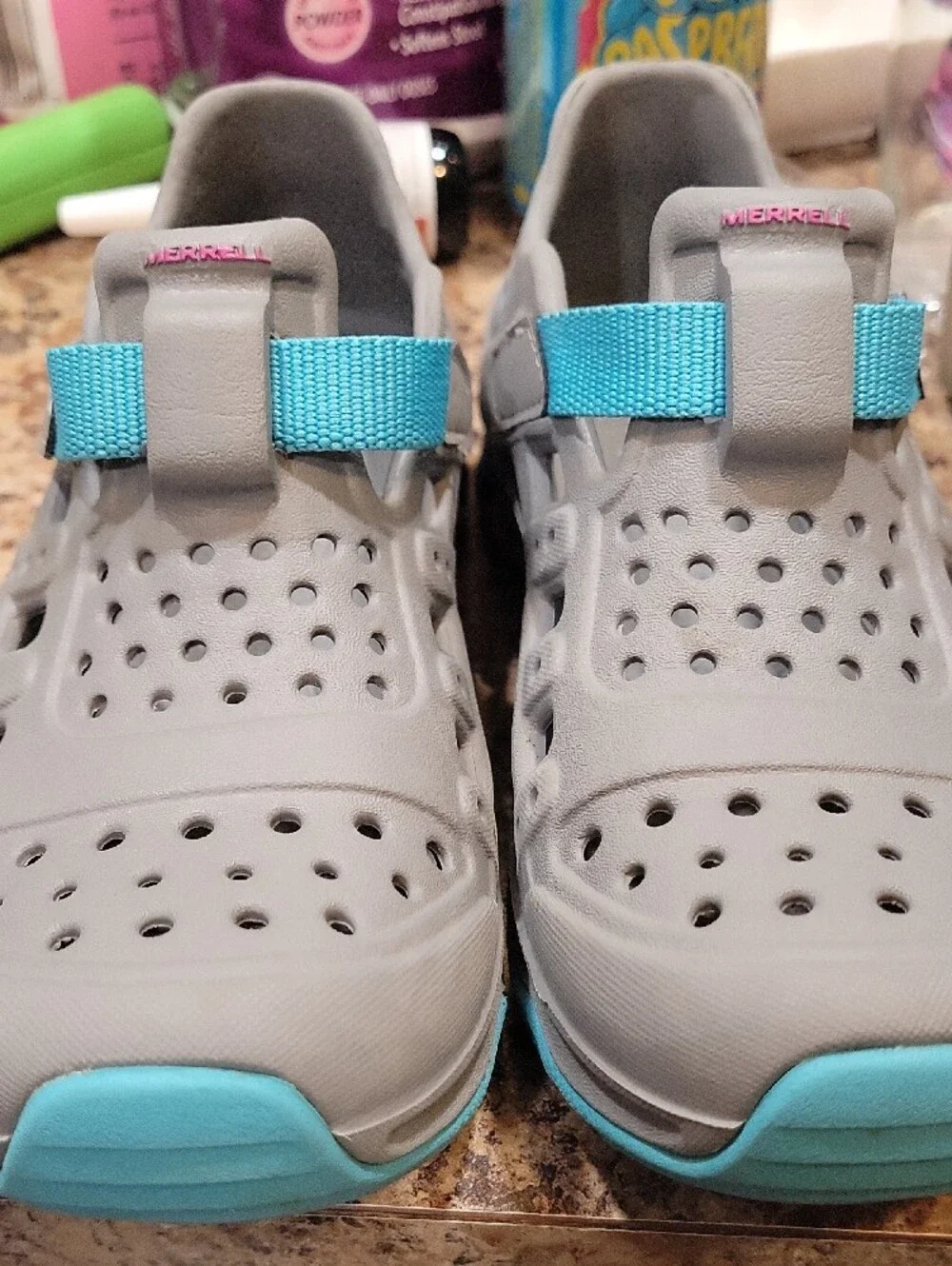 Merrell Kids Gray Water Shoes with Blue and Pink Accents